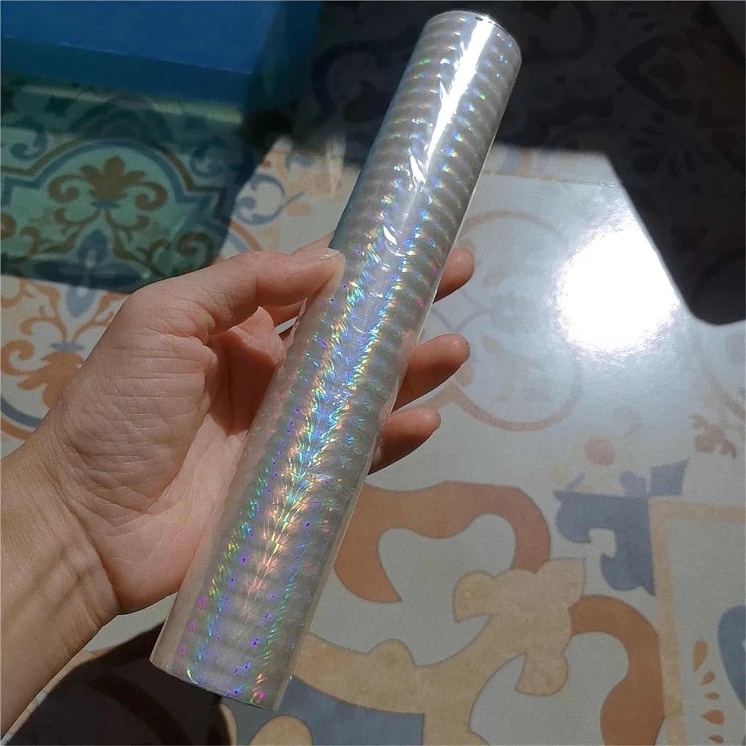 21cm X 120m Hot Stamping Foil Paper Holographic Grid Style Transparent On Box Or Plastic DIY Package