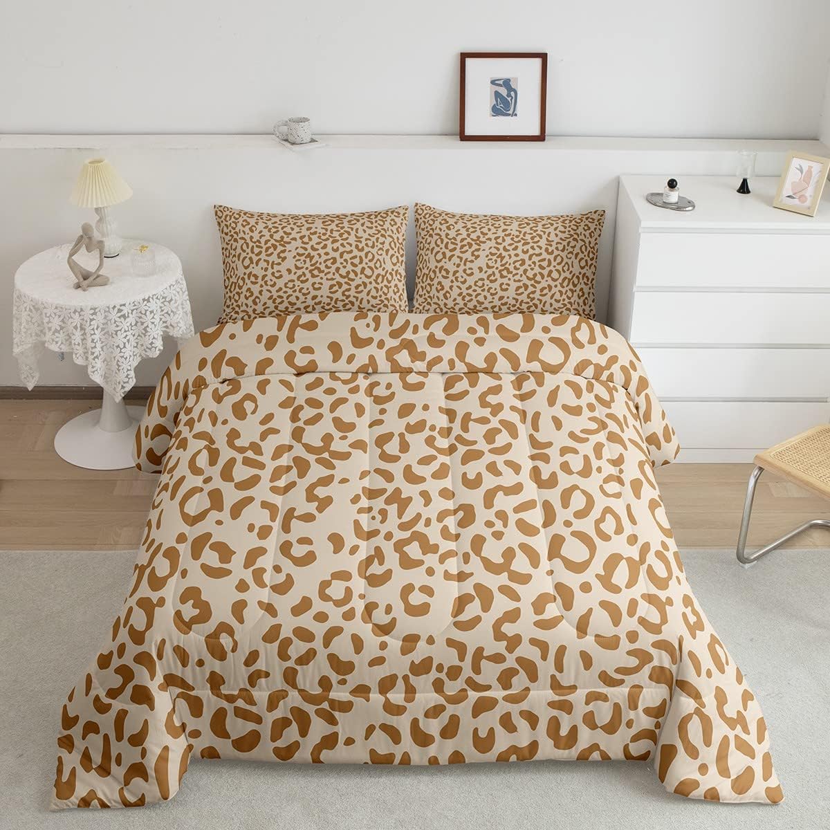 Brown Leopard Print Comforter Set King Size,Kids Girls