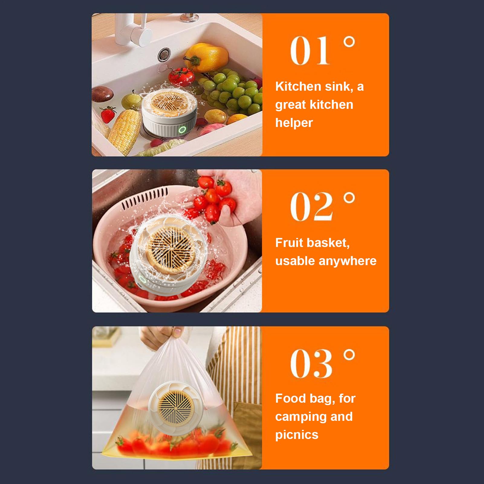 Purificatore di Frutta e Verdura Sciacquatore Rotante Purificatore | Pulitore di frutta e verdura wireless USB per funghi, patate, bacche, insalata, prodotti dell'orto, cucina