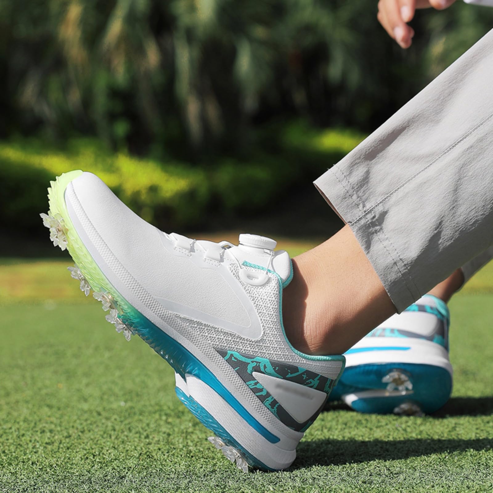 JiuQing Męskie buty golfowe z kolcami lekkie profesjonalne skórzane antypoślizgowe do noszenia na co dzień na świeżym powietrzu