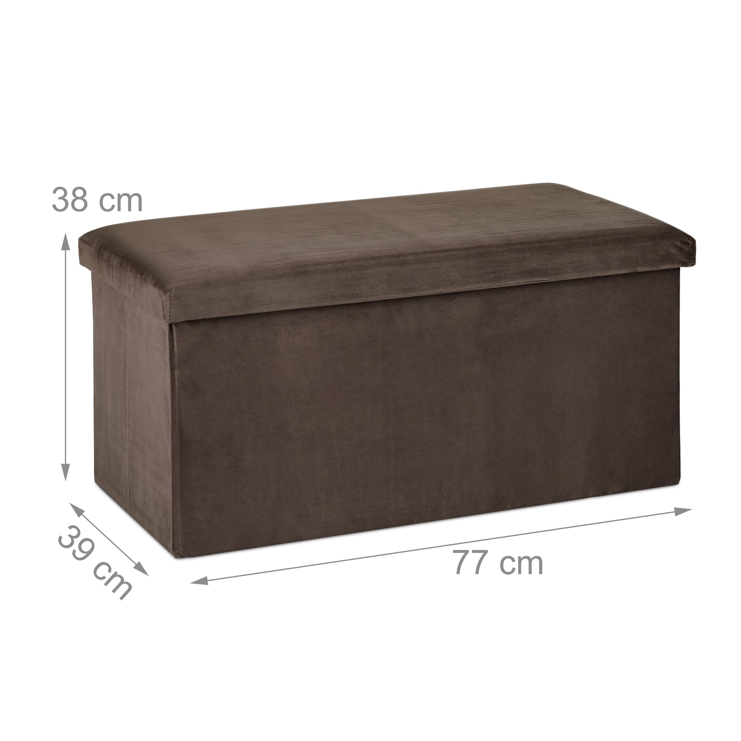 Relaxdays Banco Almacenaje, Funda de Terciopelo, 80 L, Salón, Dormitorio, Baúl Almacenamiento, 38 x 77 x 39 cm, Marrón