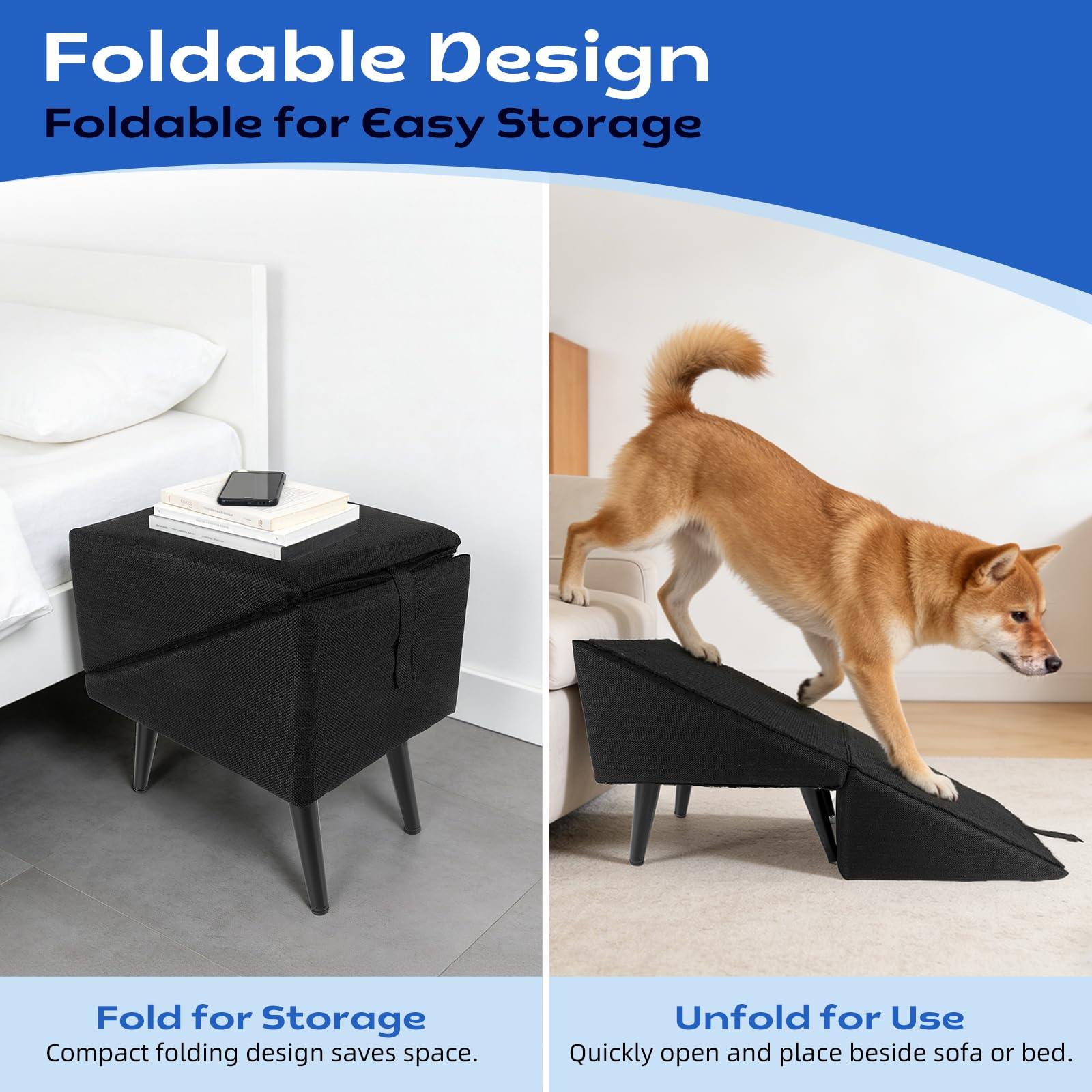 Escalera para perros plegable, antideslizante y suave escalera para mascotas para algodón y lino para sofá y cama, escalera para mascotas para perros pequeños y gatos, plegable como reposapiés, 74,5 x