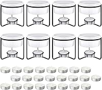 Treela 40-Piece Ceramic Butter Warmer Set with 32 Tealight Candles - Perfect for Seafood, Lobster, Fondue, Chocolate Melting (White/Black)