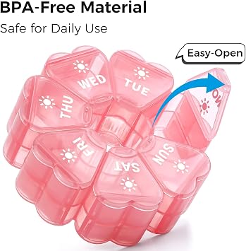 LANDNEOO Weekly Pill Organizer 2 Times a Day, Cute Double-Sided AM PM Pill Case 7 Day, Pink Travel Pill Box for Medication, Vitamins, Fish Oils, Supplements - Pink