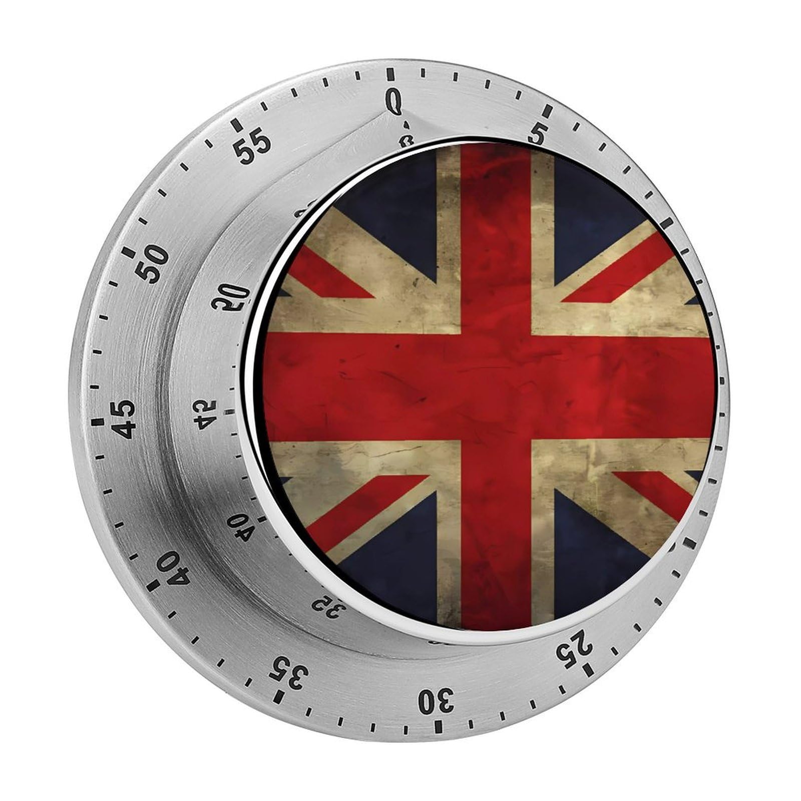 60 Minute Wind Up Timer, Visual Mechanical Timer with Loud Alarm, British Flag Kitchen Timers for Cooking - No Batteries Required - Magnetic Backing, Exquisite Stainless Steel Body