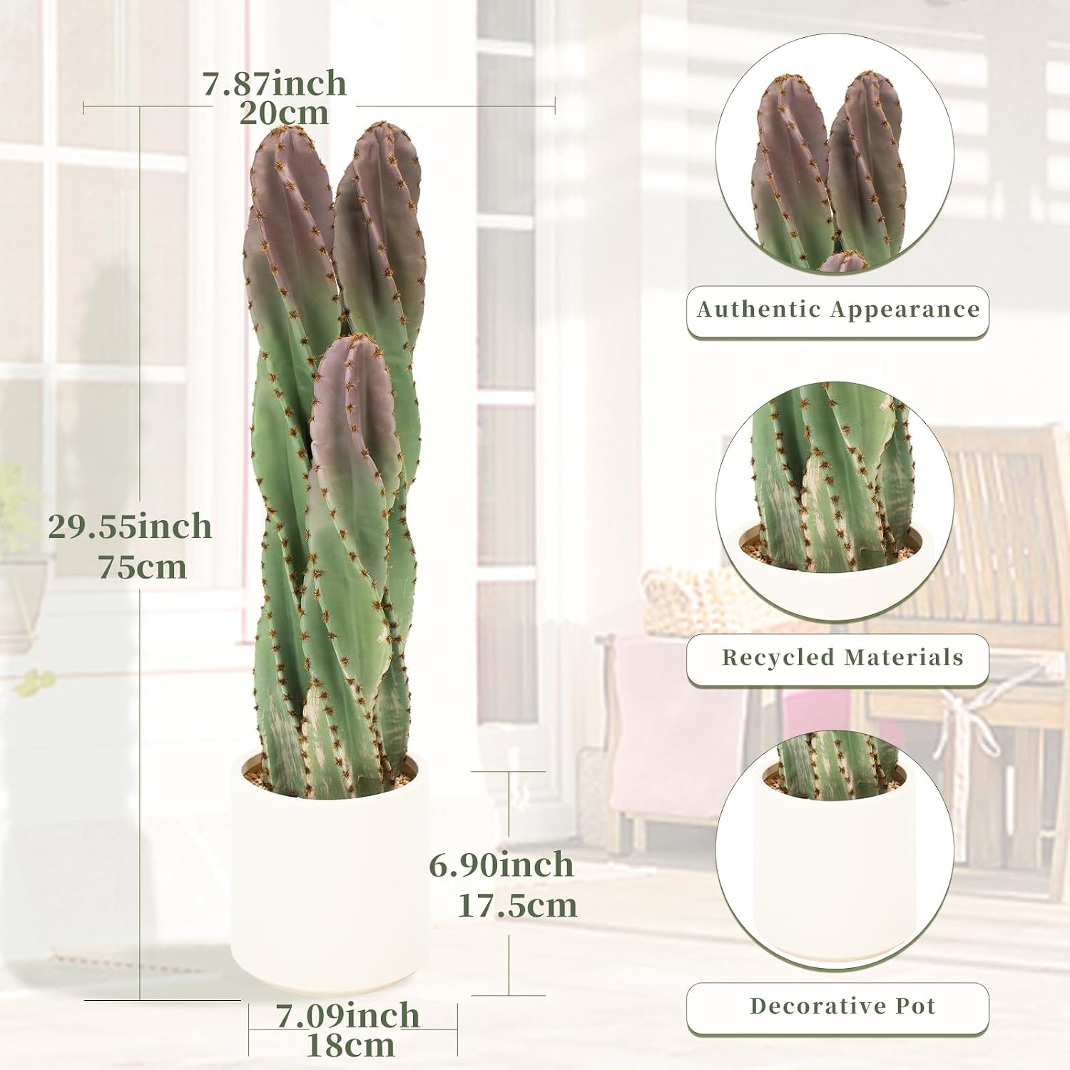 Artificial Spiral Cactus Plants, 30” UV-Resistant Artificial Outdoor Plants, Tall Fake Cacti Plant in White Pot, Faux Floor Plants for Indoor Home Office Hotel Bedroom Patio Balcony Garden