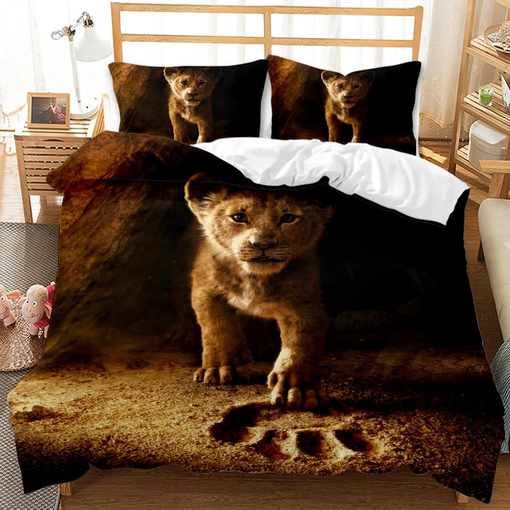Super King Duvet Set Lions Bedding Set with Zipper Closure Microfiber Soft Breathable Duvet Cover 102.3x86.7 inch + 2 Matching Pillowcases 19x29 inch, for Adults Teenagers