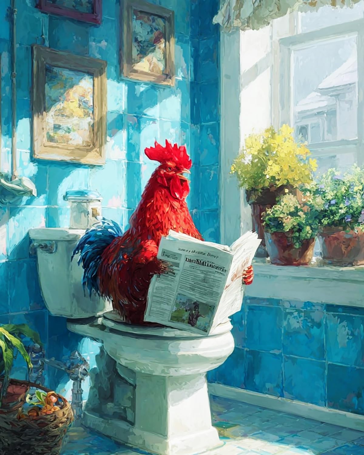 Liubaishi Multicolour Paint By Numbers Kit For Adults, Rooster Reading Newspaper, 40X50 Cm, Acrylic On Canvas