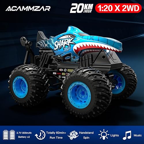 Miniatura 2 de ACAMMZAR Coche de control remoto, autos RC para niños, 60+min de tiempo de funcionamiento con 2 baterías, azul