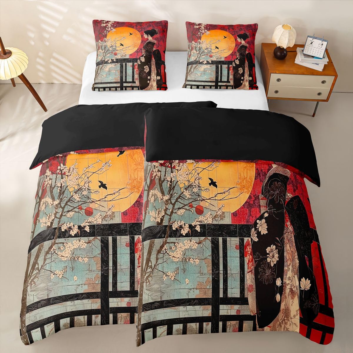 Homewish Japanischer Stil Bettwäsche Set 155x220 4teilig