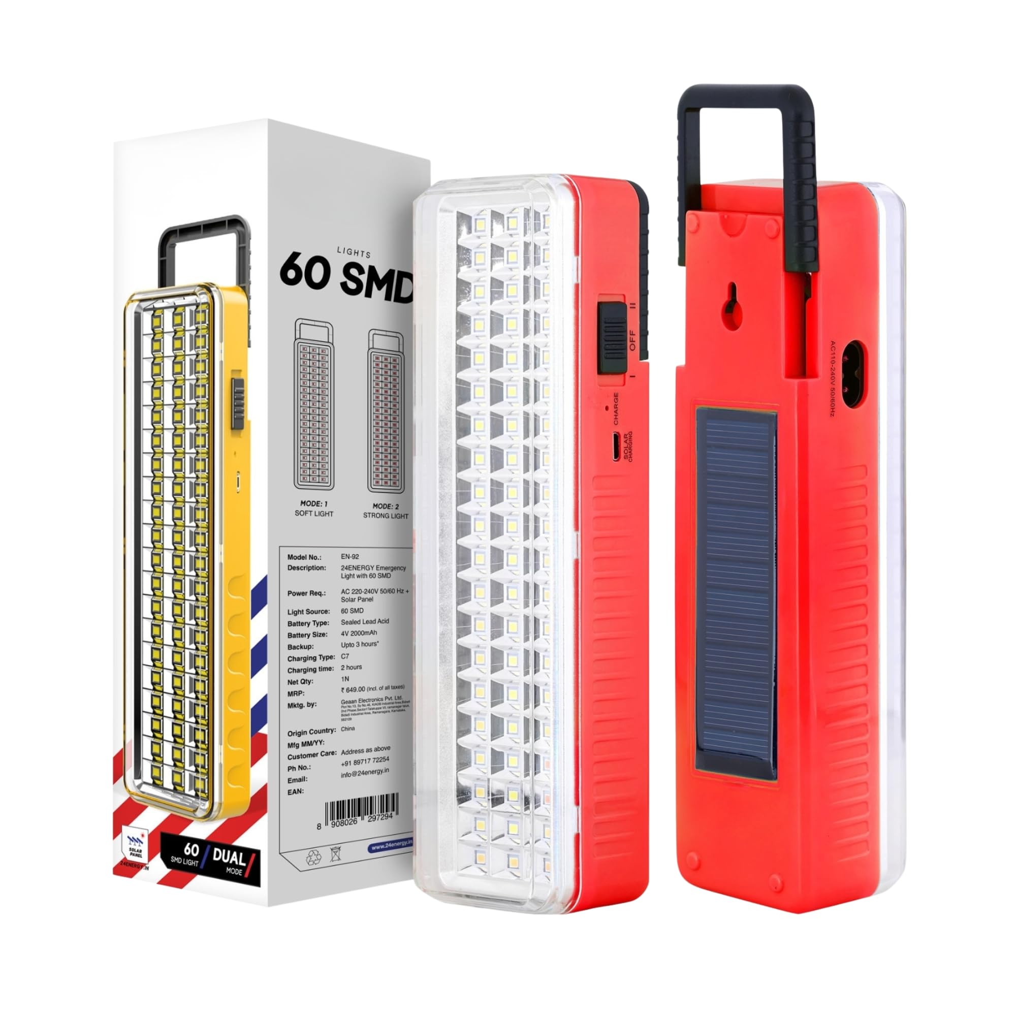 WOZIT Emergency Light Rechargeable | 60 Led Charging Light with Solar | Hi-Low Brightness Modes | Electric and Android Charging Support | Long Backup Lantern for Home,Office&Outdoor Use( Multicolor)