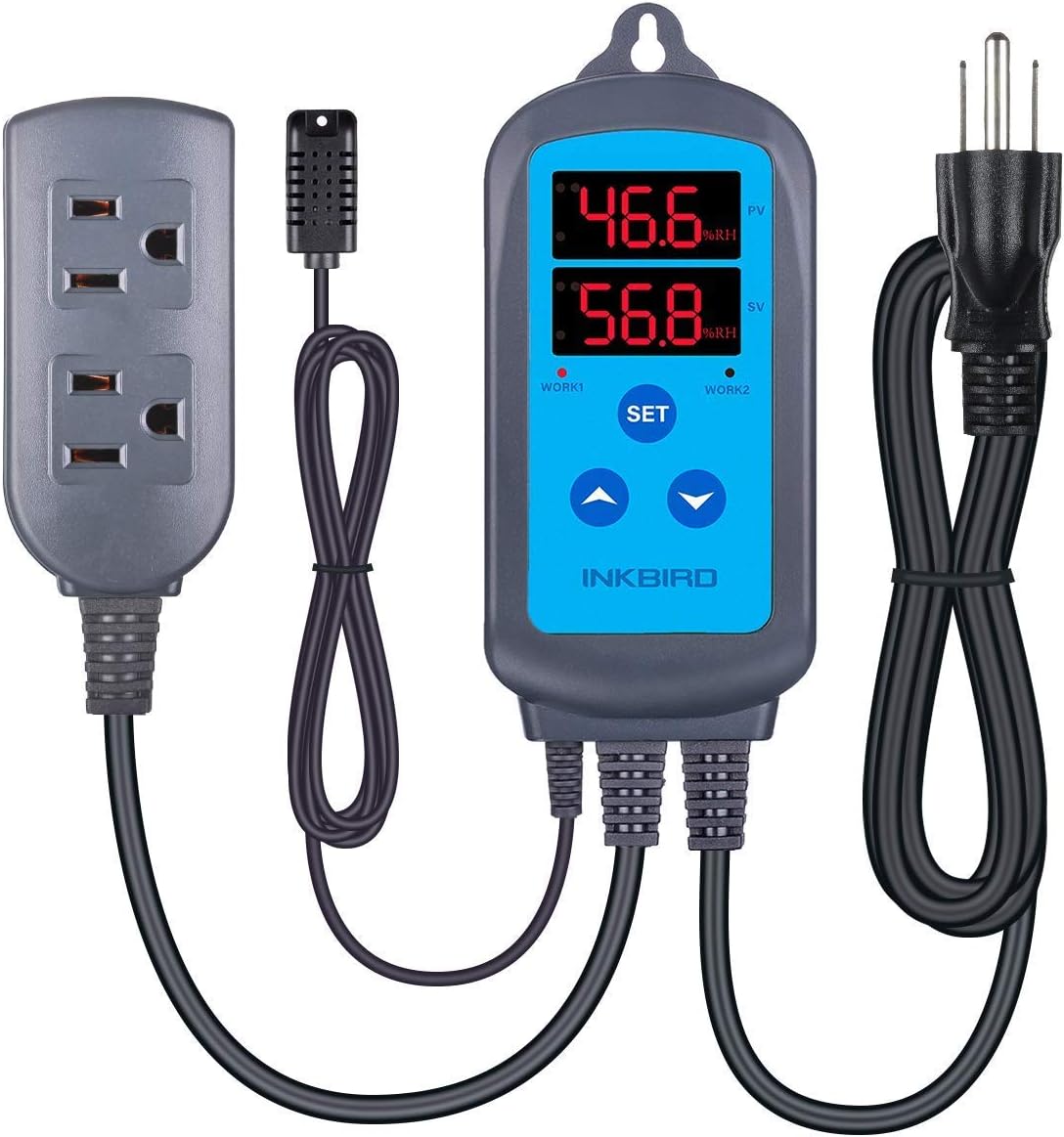 Inkbird Humidity Controller Humidistat Pre Wired Plug Digital Sensor Humidifier Dehumidifier Dual Stage Outlet Mushroom Greenhouse Curing Meat