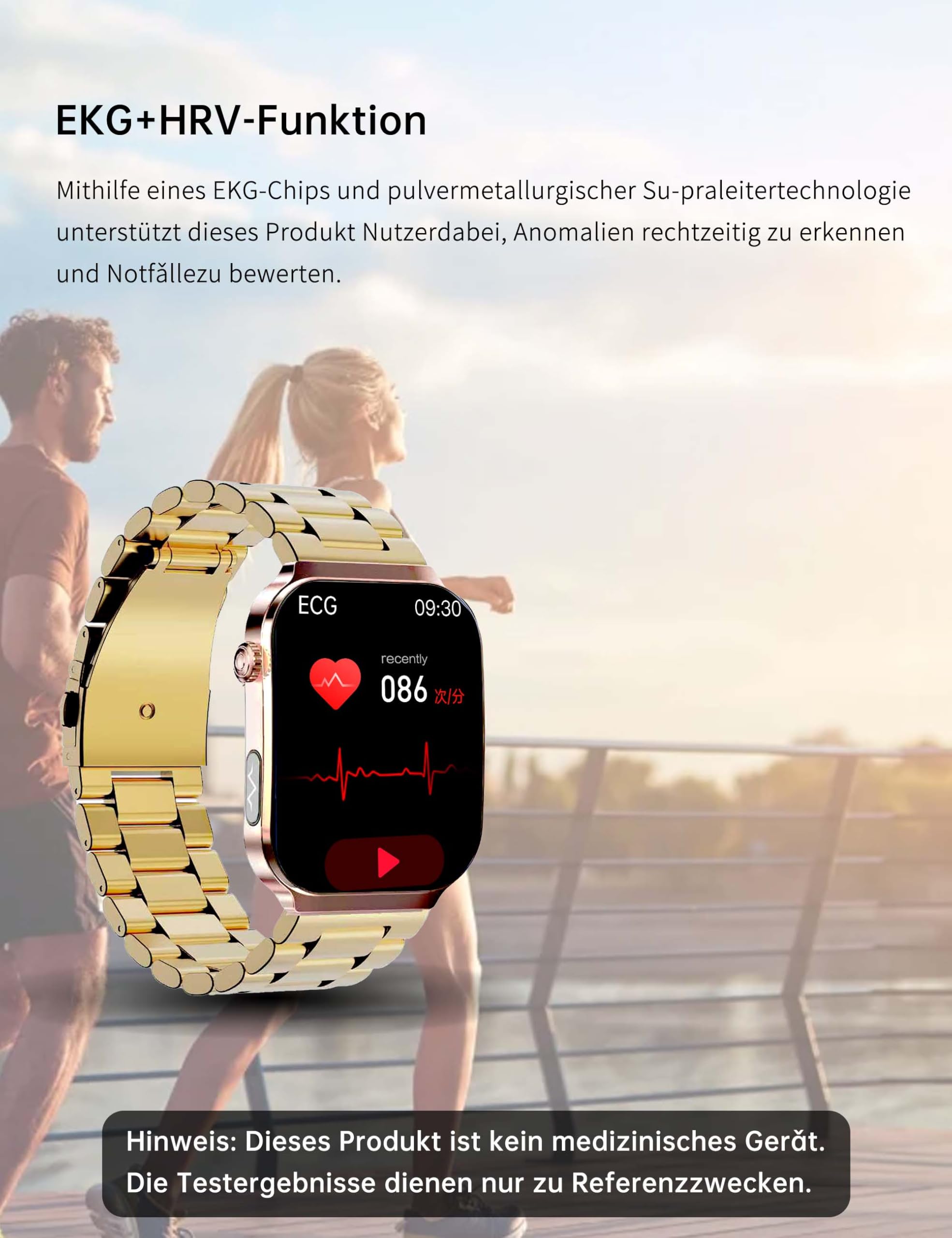 Reloj inteligente para hombre con ECG + HRV reloj de fitness: 2,2 pulgadas AMOLED con función de teléfono Bluetooth, reloj inteligente 24H frecuencia cardíaca SpO2 presión arterial podómetro