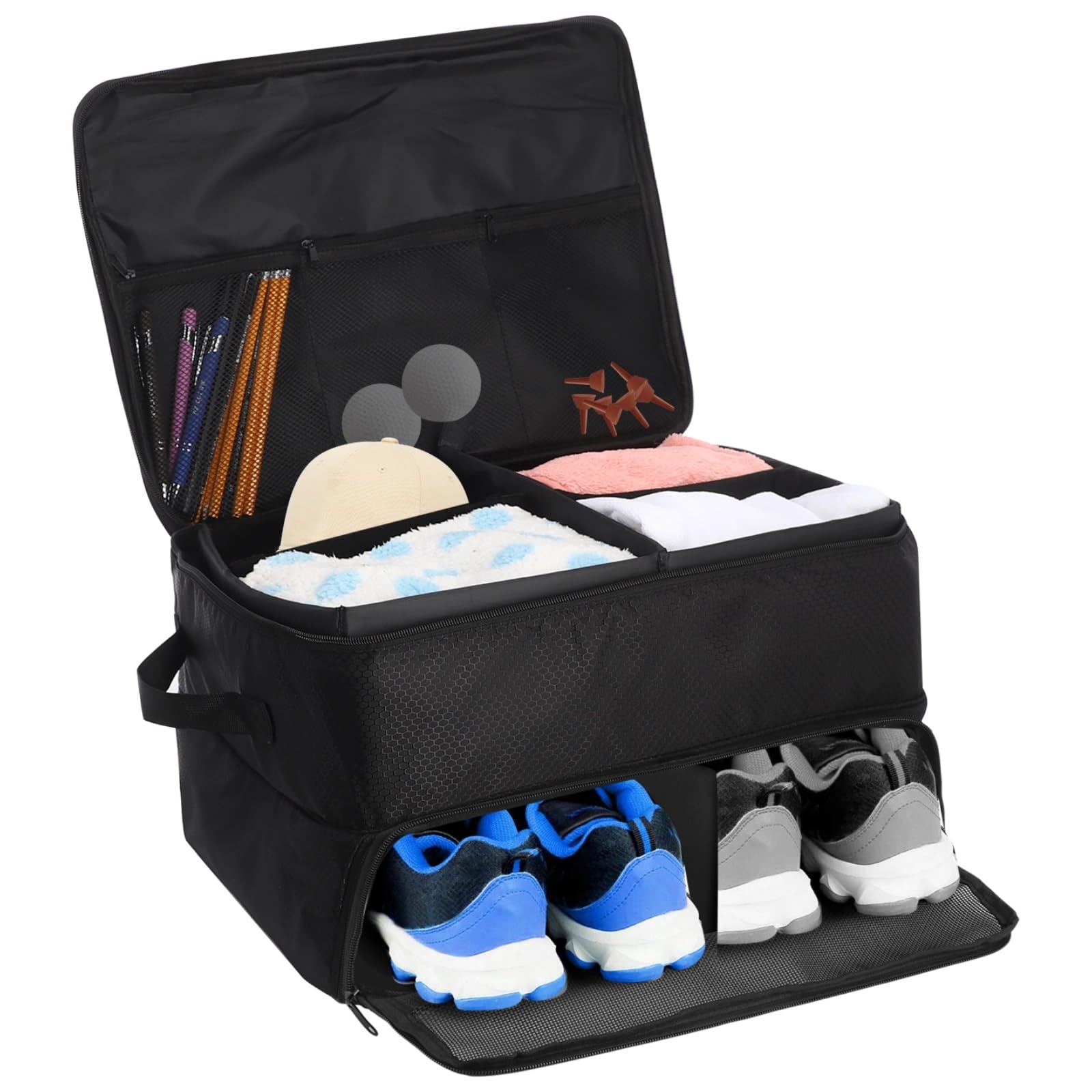 Golf Trunk Organiser with Shoe Compartment and Adjustable Dividers