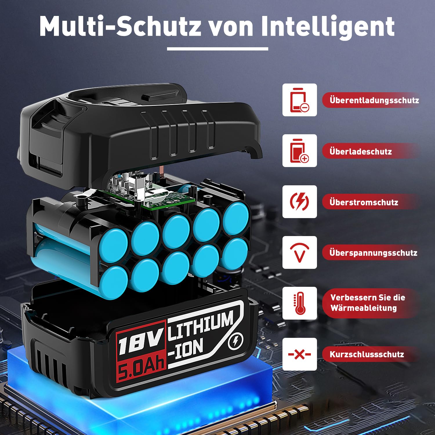 Batería de repuesto de 18 V compatible con herramientas Bosch para casa y jardín, batería de 18 V 5,0 Ah para Gloria Bosch, batería de 18 V PBA PSB PSR