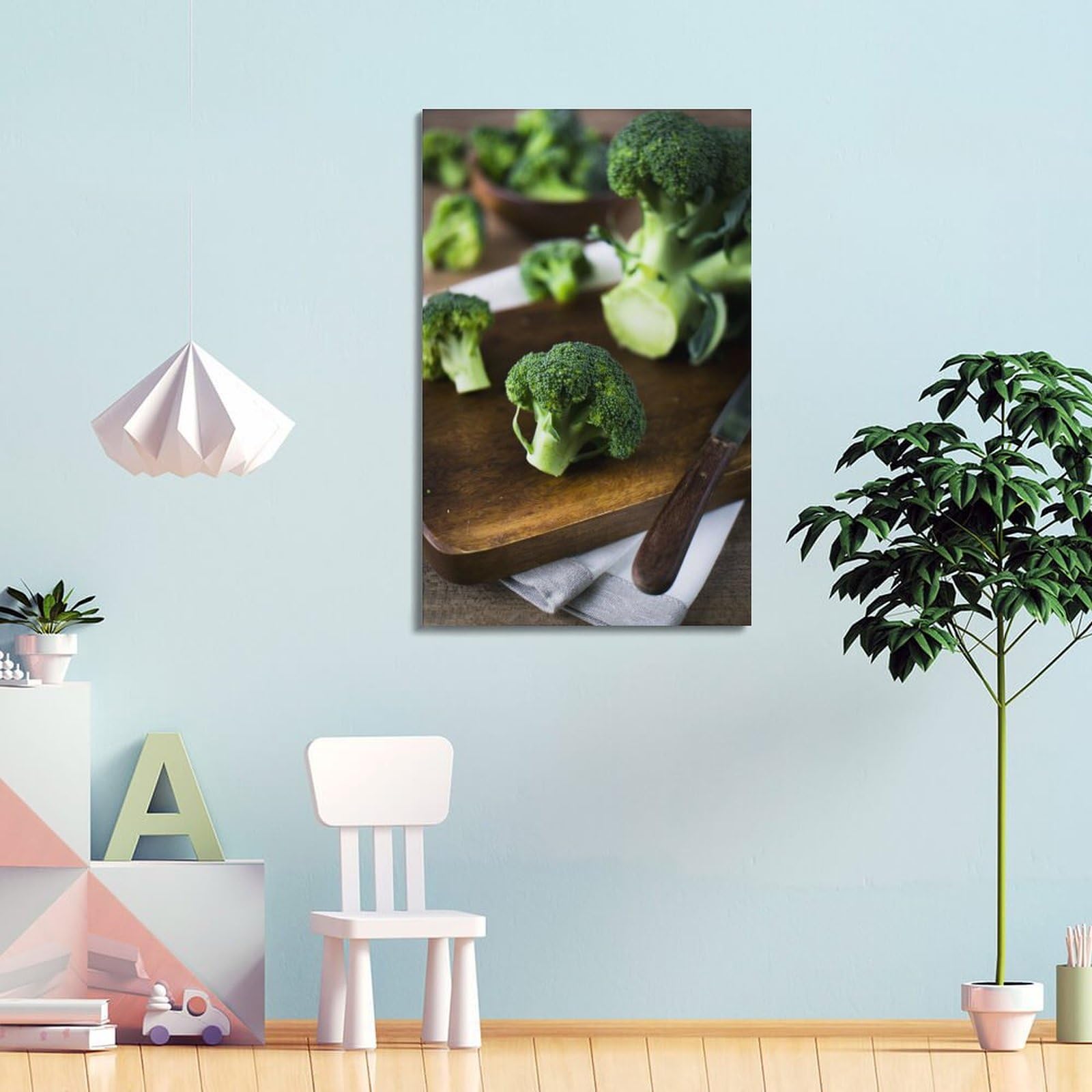ZOGJIN Frisch geschnittener Brokkoli auf Schneidebrett, Gemüse-Poster, moderne Wandkunst, Leinwand, ästhetische Dekoration, Gemälde, 50 x 75 cm, Rahmenstil