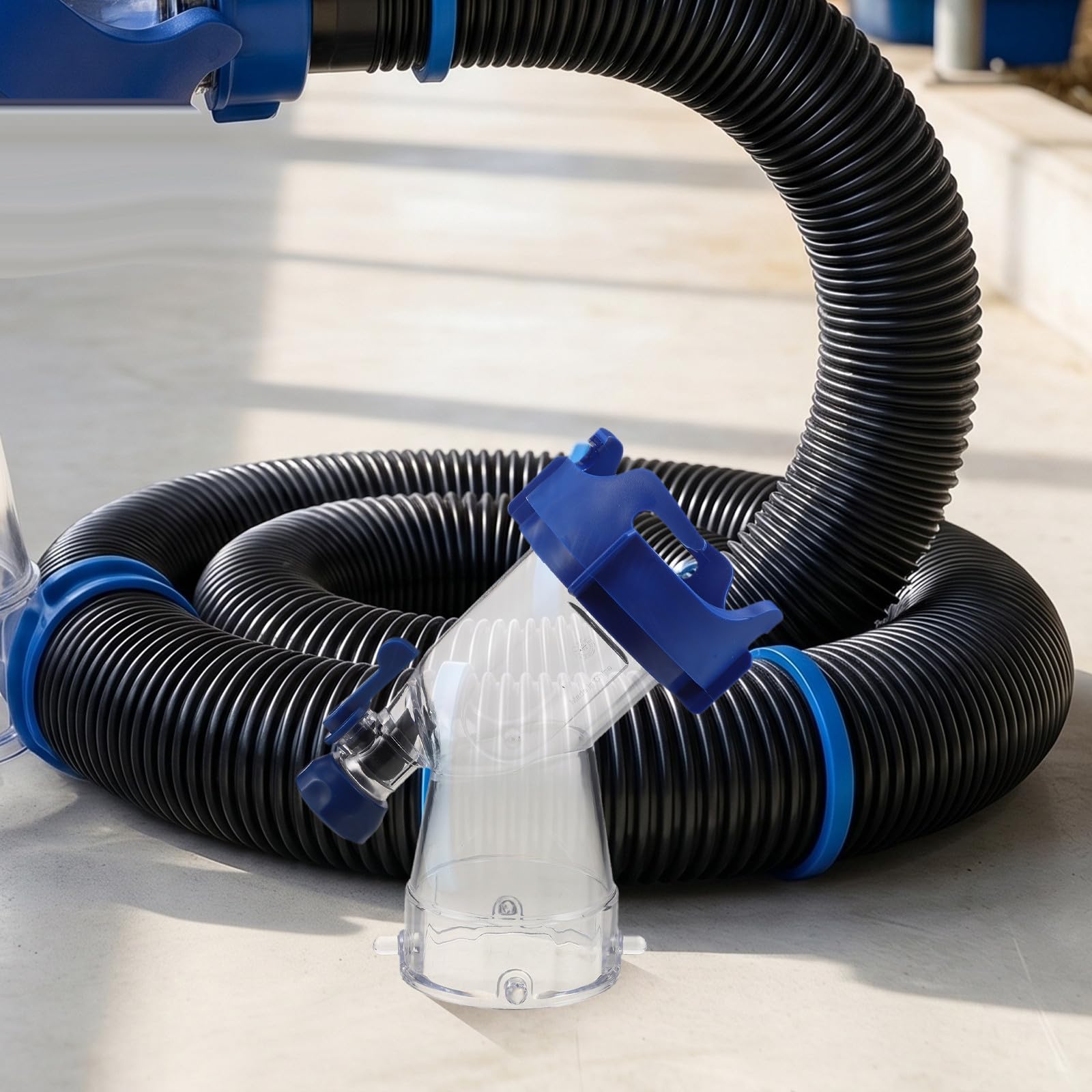 Operitacx Adaptador de manguera de desagüe para vehículos recreativos con válvula de cierre, transparente de 45 grados, adaptador de desagüe transparente, conexión de bayoneta resistente a fugas