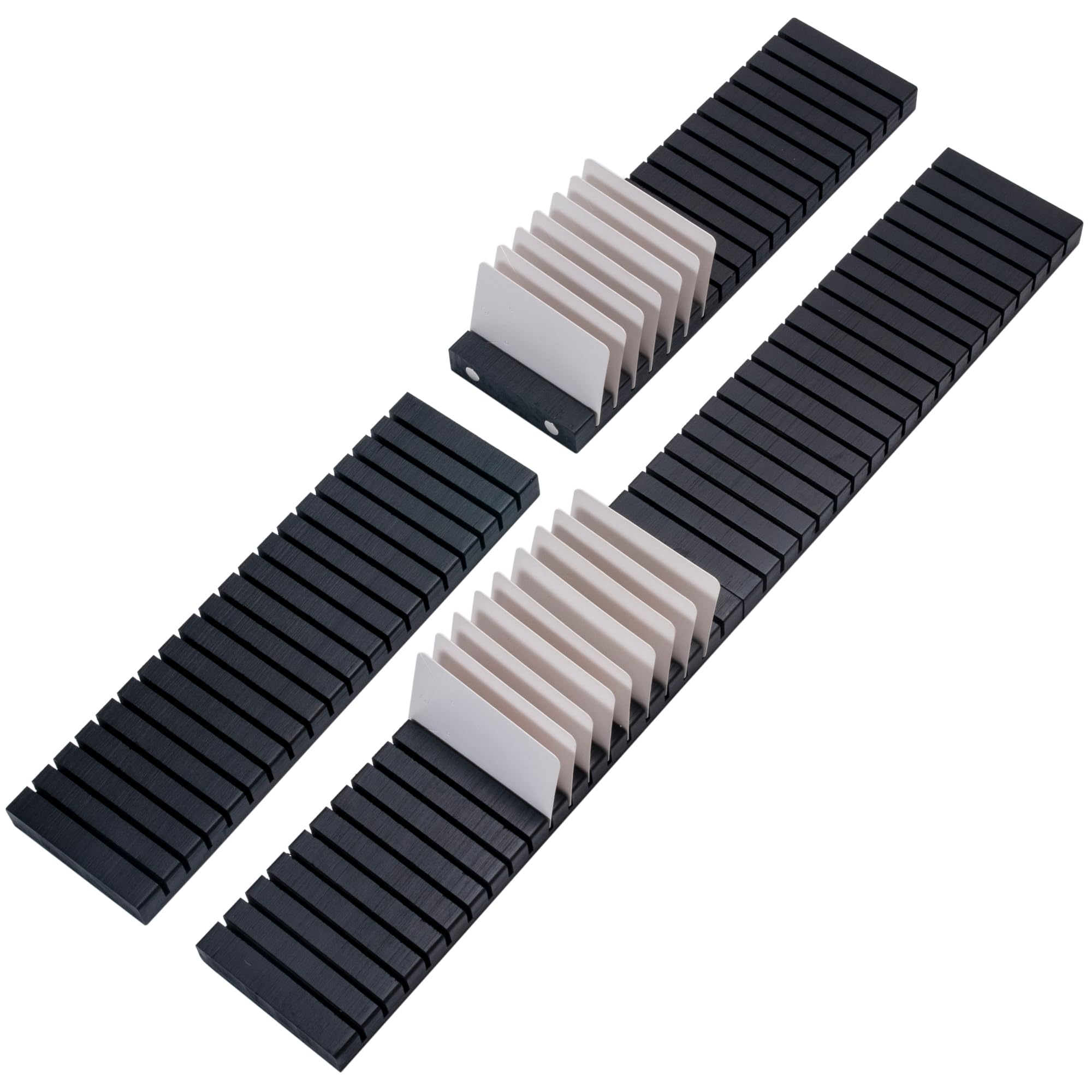 WILLOWDALE 4Pcs 12" Wood Name Badge Holder Organizer, Black Counter Card Holder Stand for Name Tag ID Badge Plastic Card Holders, Detachable Business