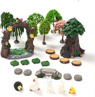 27個 ミニチュアガーデンアクセサリー ジオラマ ミニチュア ツリーハウスの装飾 モデルツリー ミニチュア フェアリーガーデンキット ツリー装飾 屋内 屋外 ガーデンオーナメント 樹脂製 ミニフィギュア
