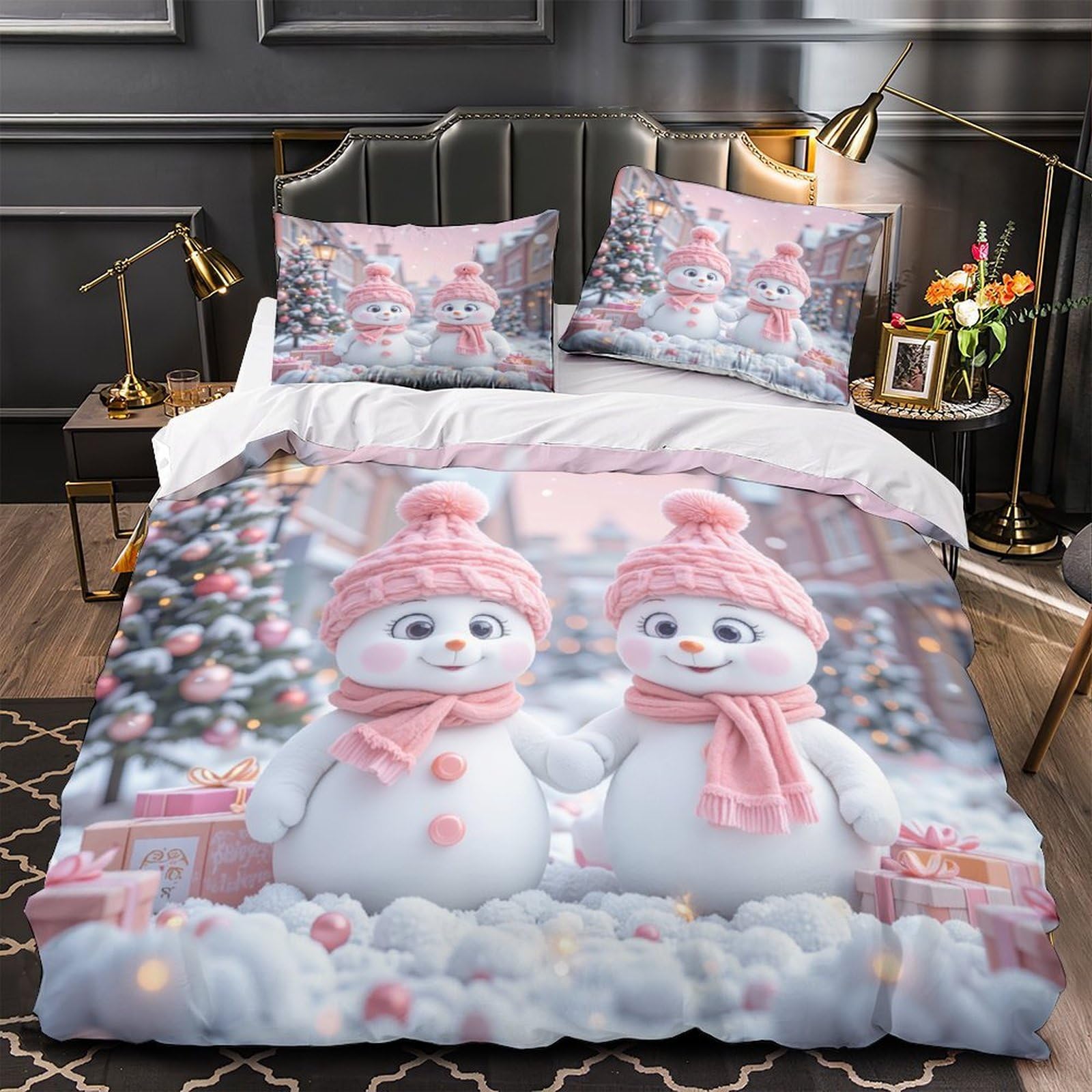 Parure de lit Noël 200x200 housse de couette anti-glissement fille 3D