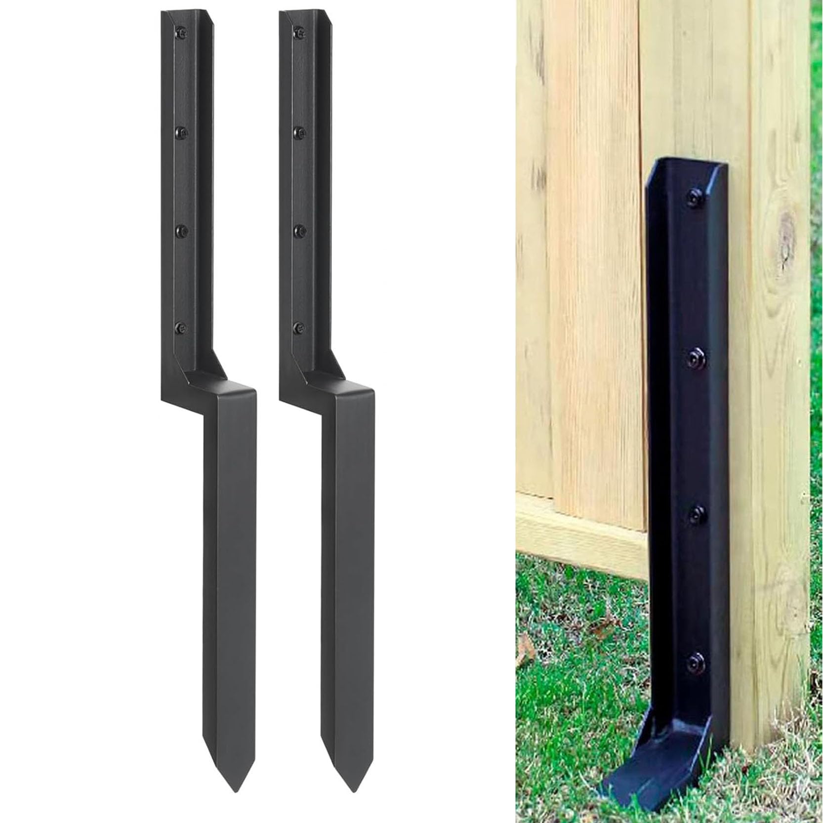 GOUZIBHD Heavy Duty Steel Ground Repair Stakes, Fence Post Stabilizer Kit, Fence Post Support Mailbox Post Anchor Bracket for Repairing Leaking Broken Wood Posts(Size:2 Pack)