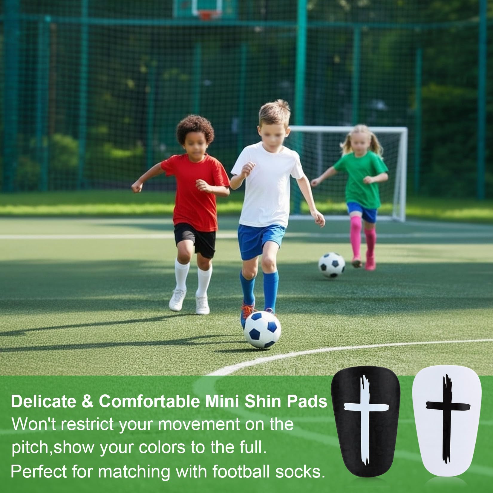 EIYVPRA Lot De 4 Mini Protège-Tibias Football - Noir/Blanc - Léger, Respirant, Coque PBT Et Mousse EVA - Enfants & Adultes - Entraînement Et Match