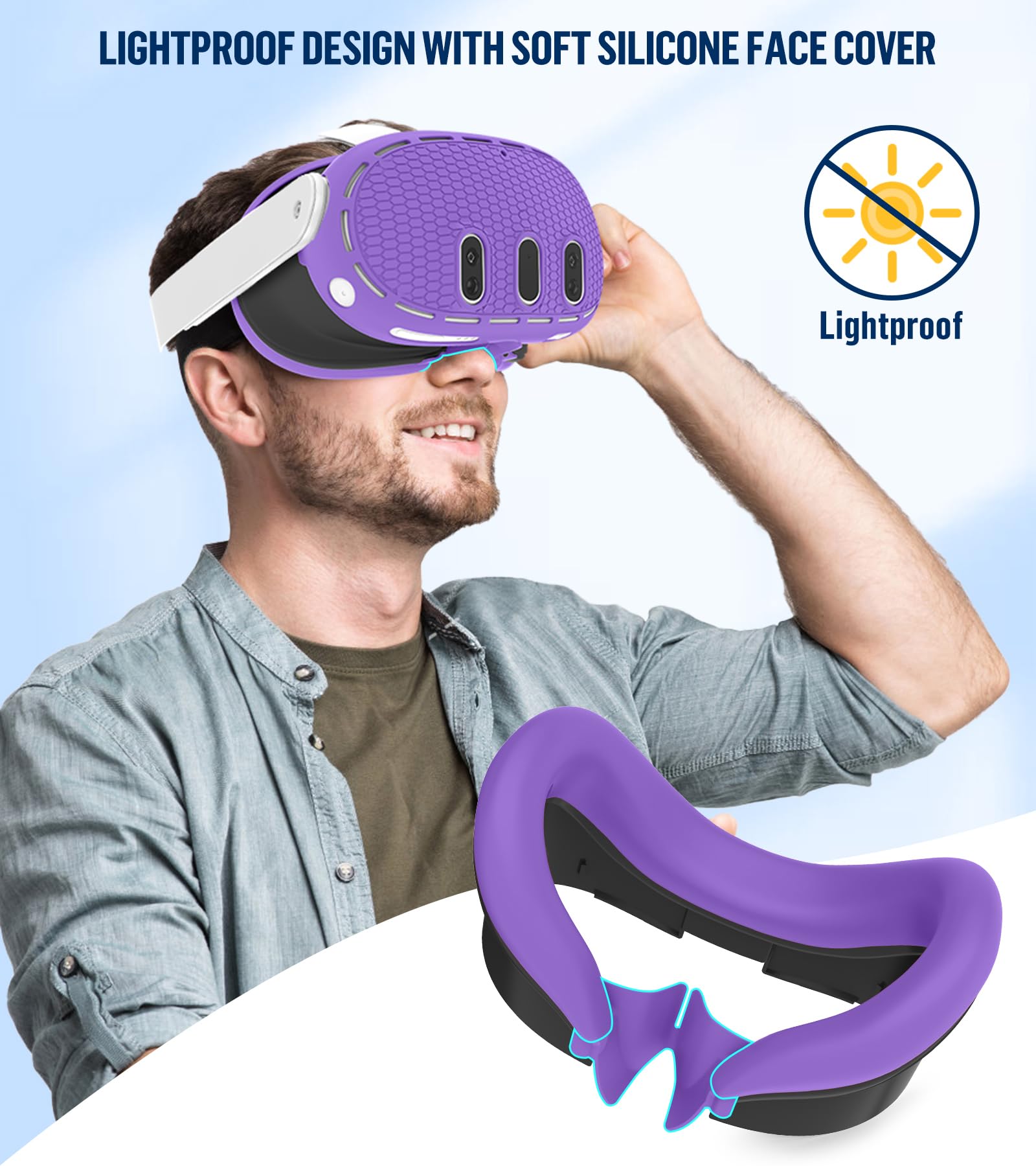Juego de fundas de silicona compatibles con Oculus/Meta Quest 3, funda de agarre para controlador táctil, cubierta de carcasa de realidad virtual, cubierta de interfaz facial, cubierta protectora de