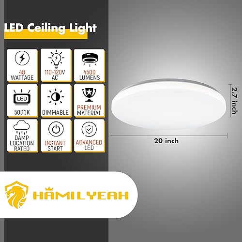 Miniatura 9 de Hamilyeah Lámpara de techo de montaje empotrado de 20 pulgadas, regulable, luz de techo de 48 W con pantalla de tela, luz diurna de 5000 K, lámpara