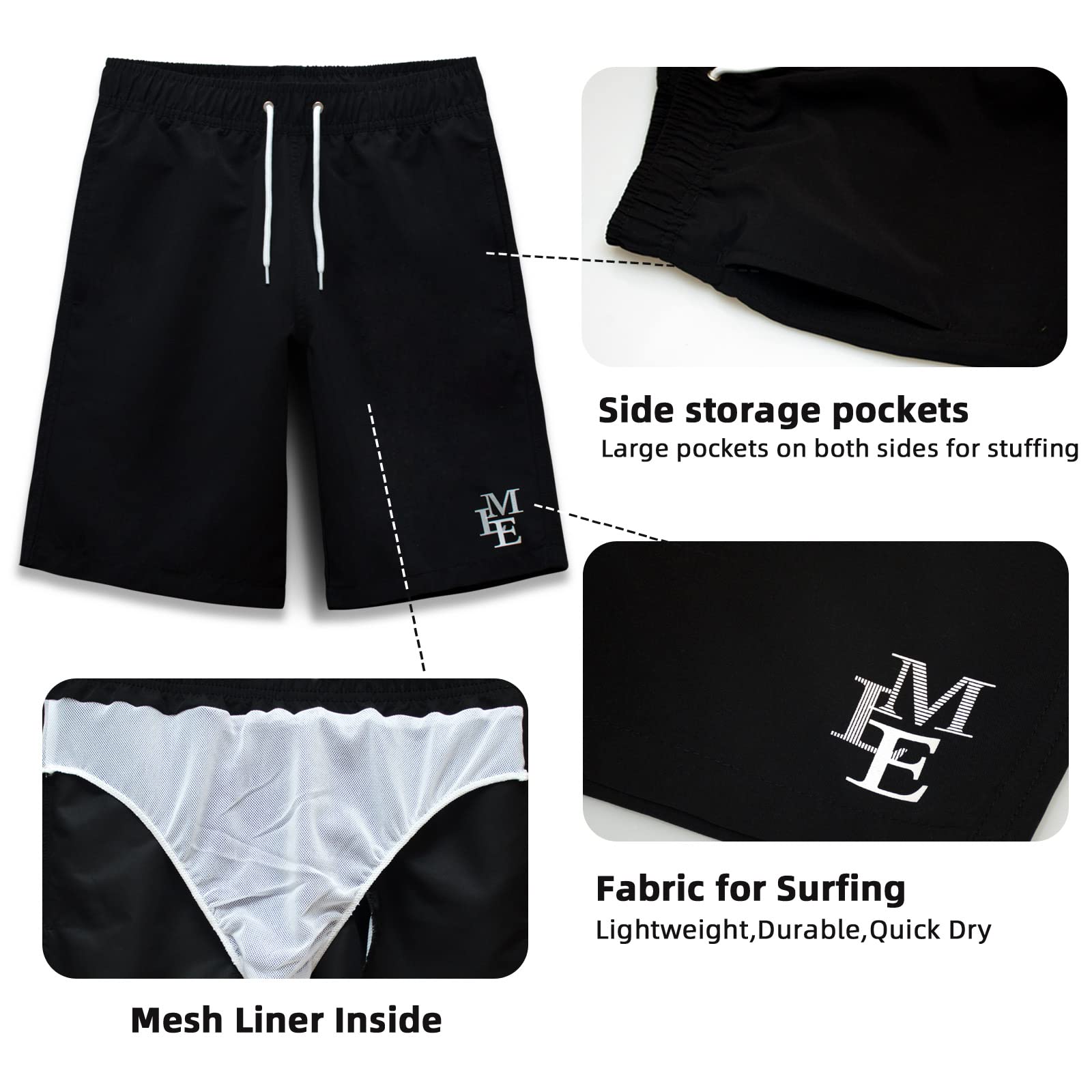 MEILONGER Jungen-Badeshorts, schnelltrocknend, Strandhose, Bademode, Badeanzug, Größe 34-40, 38, 38-40, 42-44