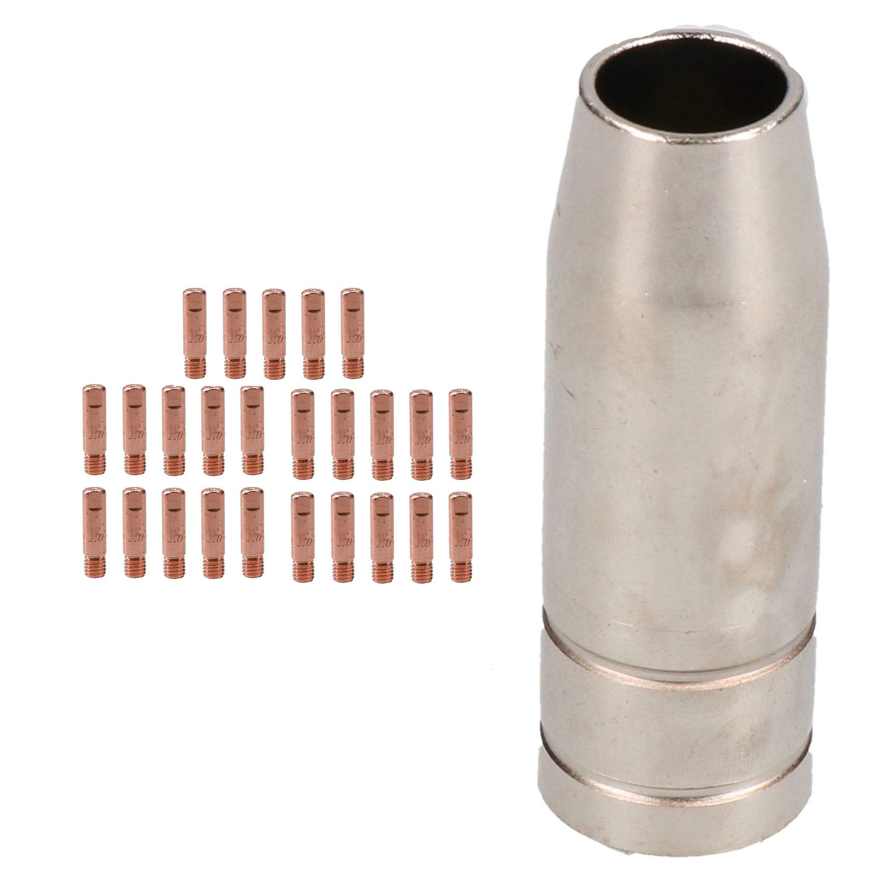 1 shroud & 25 x 1.0mm Contact Tips MIG Welding Binzel Style Euro Torch MB15
