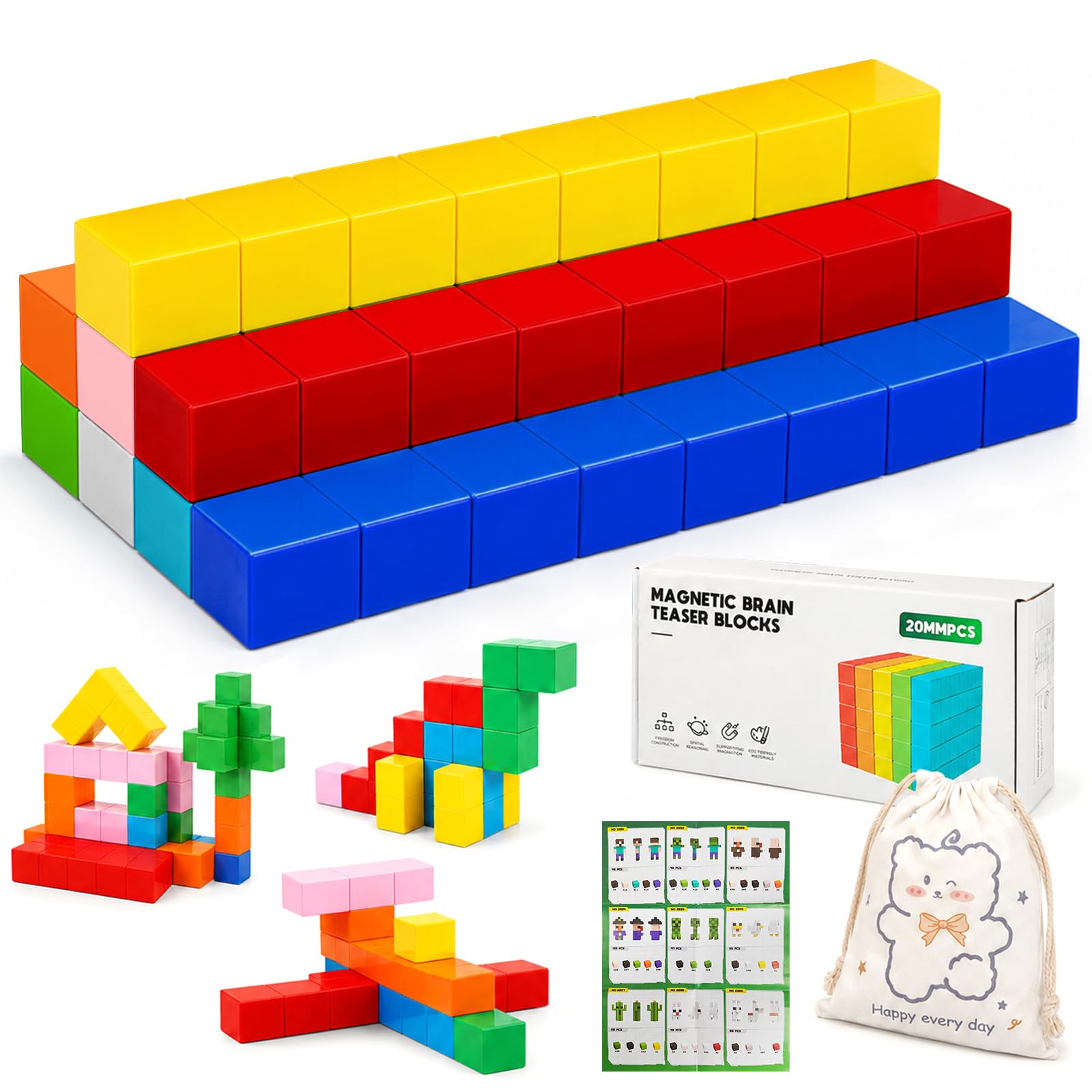 KASURE 64 PCS Magnetic Building Blocks for Kids, Travel Magnetic Blocks
