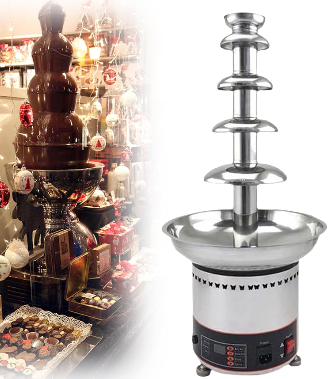 Stainless Steel Electric Chocolate Fountain with Digital Display & Adjustable Temperature – Perfect for Parties, Weddings, Restaurants & Hotels – Fun Dessert Fondue Machine