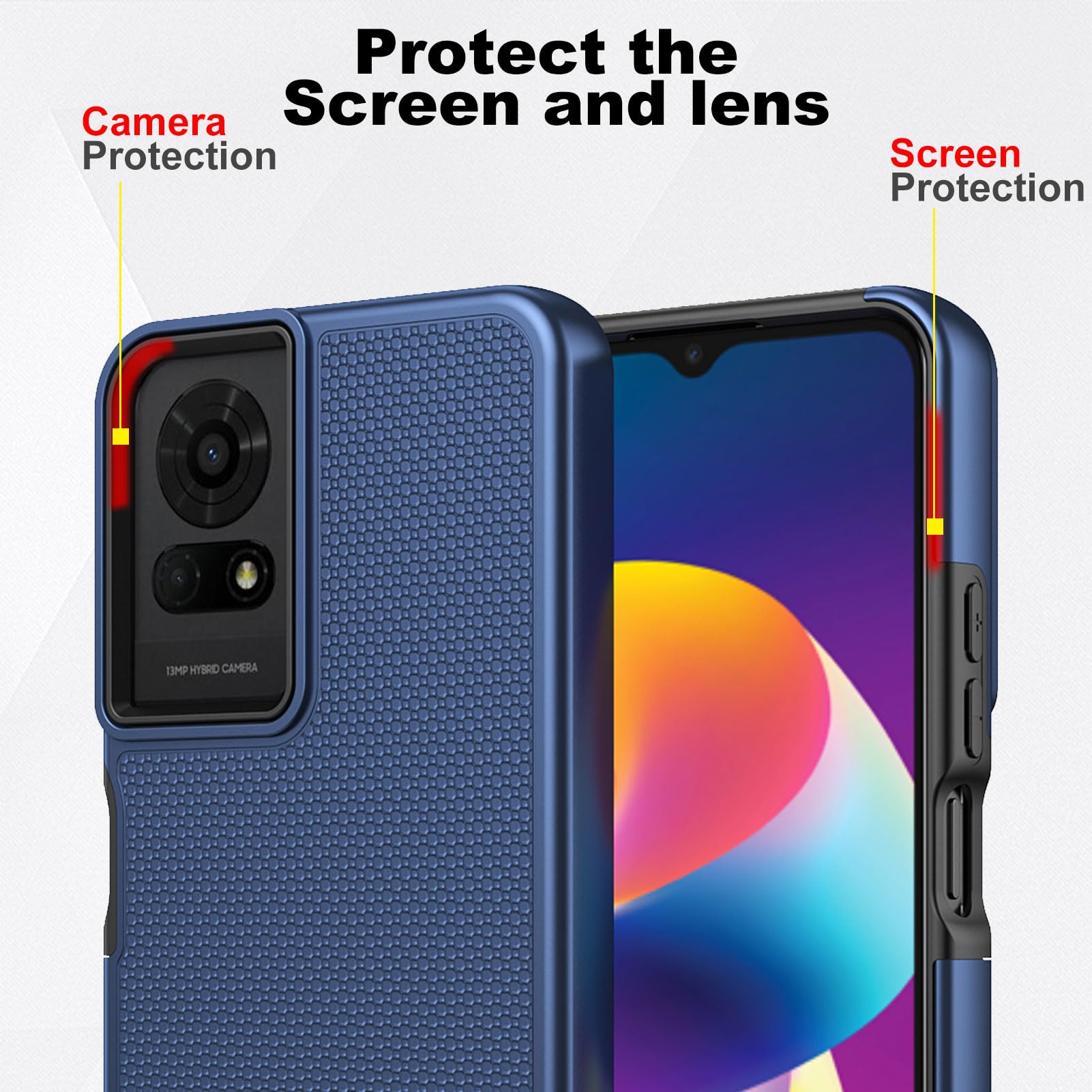 Ailiber For TCL K24 & T434D Phone Case, Military Grade, Shockproof Rugged Case With Screen Protector & Ring Kickstand For Magnetic Car Mount, Black