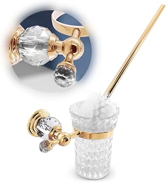 Wall-Mounted Toilet Brush and Holder Set, Clear Bowl Gold Crystal