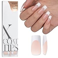 Vista 11 de btartboxnails - Uñas de punta francesa XCOATTIPS, 150 uñas largas cuadradas de punta francesa marrón a presión, uñas de gel con punta francesa
