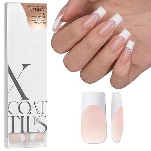 Miniatura 11 de btartboxnails - Uñas de punta francesa XCOATTIPS, 150 uñas largas cuadradas de punta francesa marrón a presión, uñas de gel con punta francesa