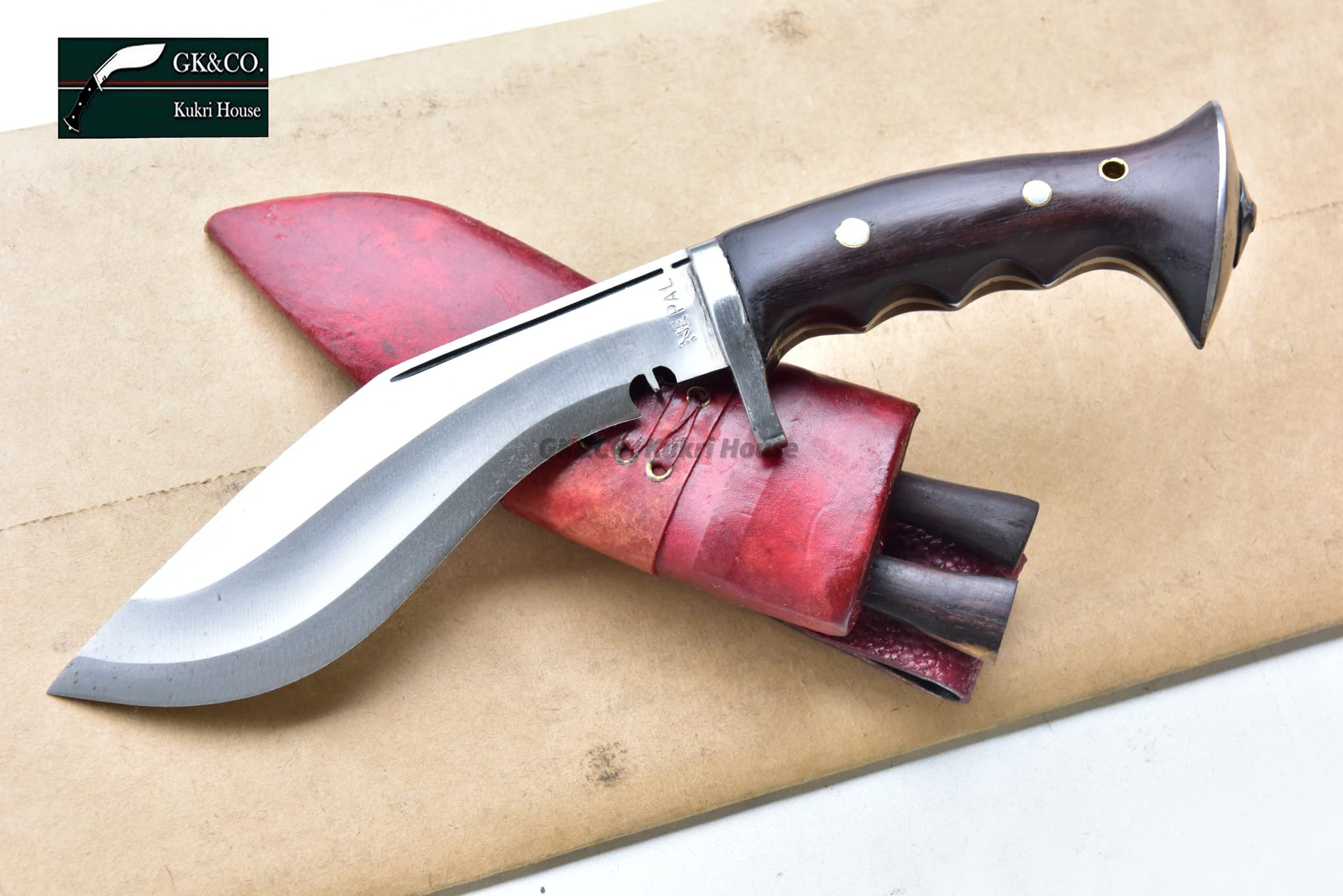 GK&CO. Kukri House Genuine kukri/khukuri - 6 Inch Iraqi Panawal Angkhola Gripper Handle Red Sheath Hand Made in Nepal…