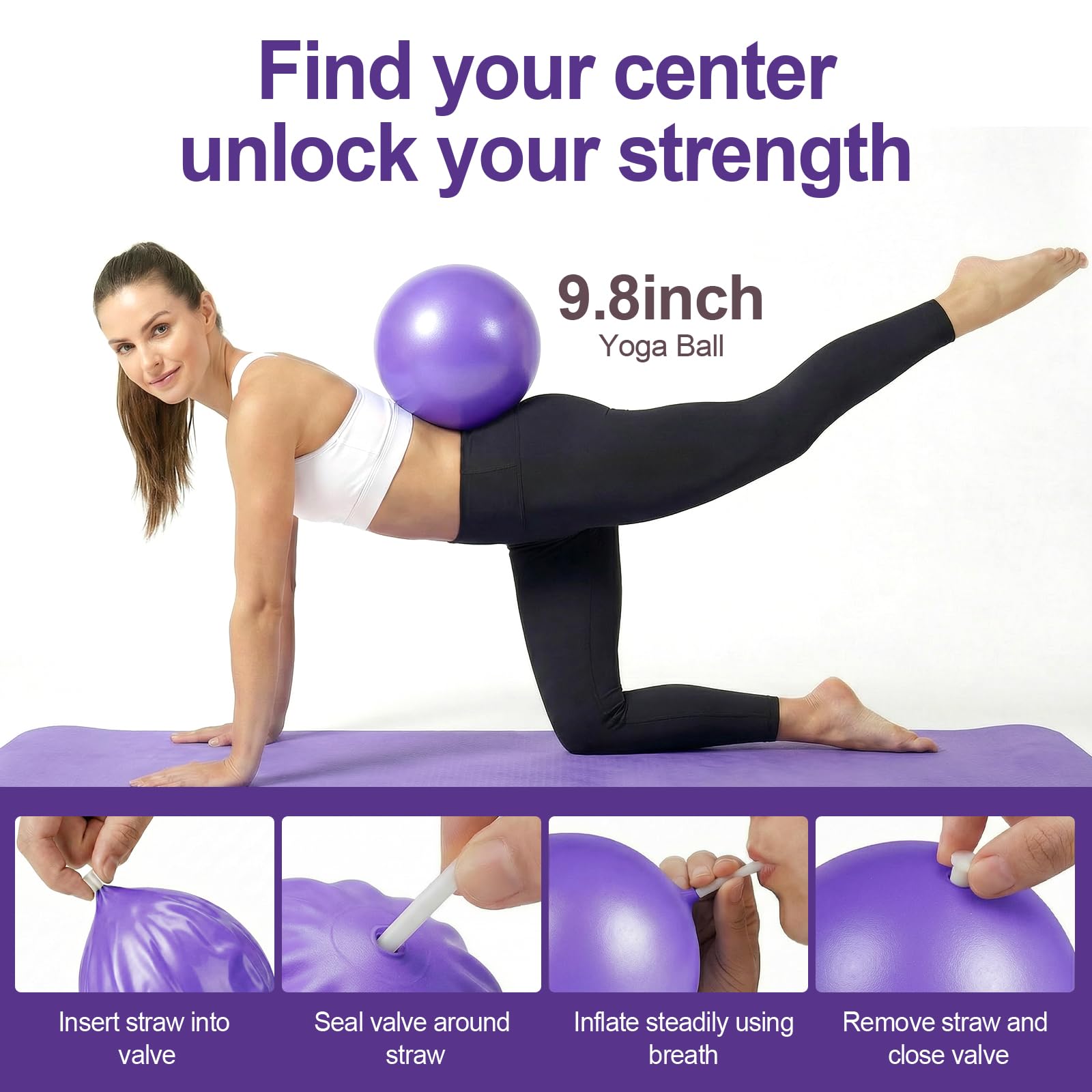 ElaraFit Home Pilates Ring and Ball Set for Women with 5 Resistance Bands 13 inch Magic Circle Workout Starter Kit for Beginners Full Body Toning 15 Min Daily Routine: Purple Mix