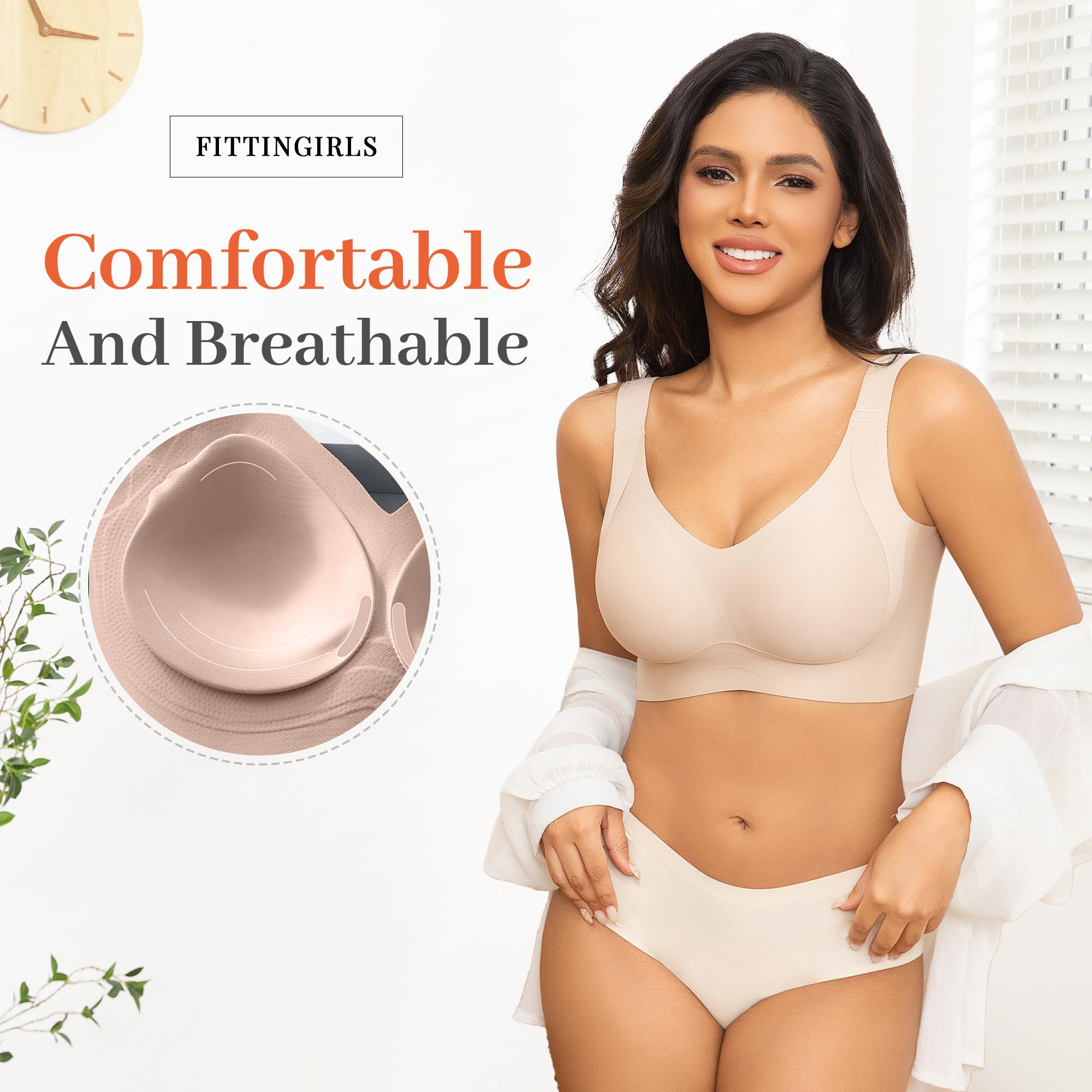 Fittingirls Reggiseni Taglie Forti per Donna Senza Ferretto - Copertura Completa, Reggiseni Quotidiani Comodi Imbottiti