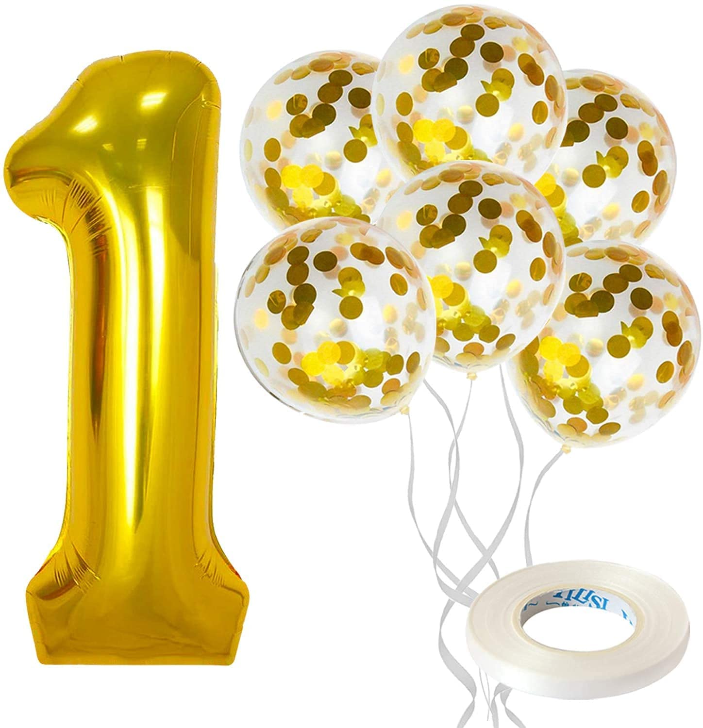 Gold Number 1 Balloon for First Birthday - Large, Gold Confetti Balloons with Gold One Balloon | One Balloon for First Birthday (1st Birthday Balloons) (Number 1 Gold)