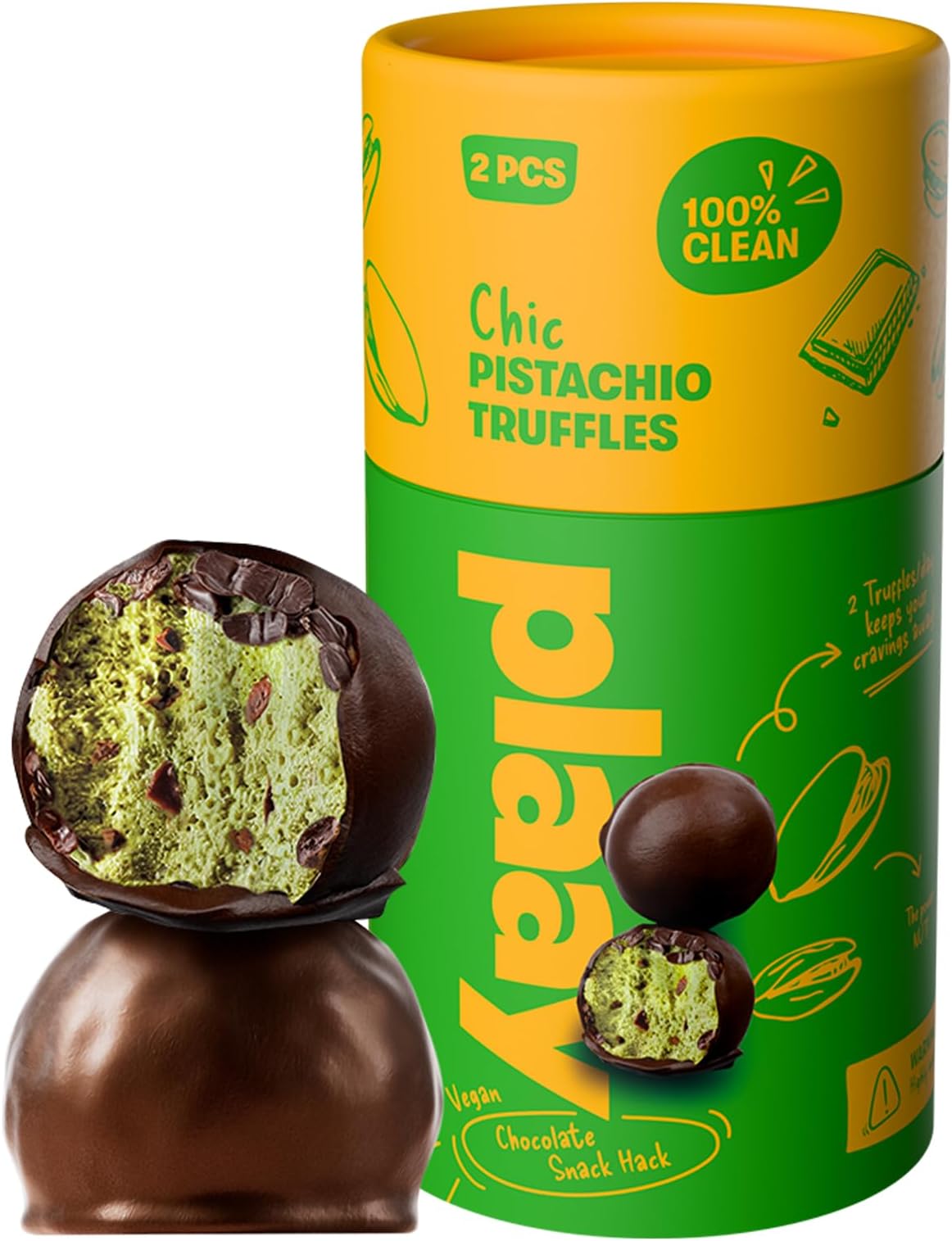 Plaay Pistachio Dark Chocolate Truffles โ keto-friendly snack with clean ingredients, pistachio-packed indulgence for guilt-free, everyday chocolate bliss โ 30g