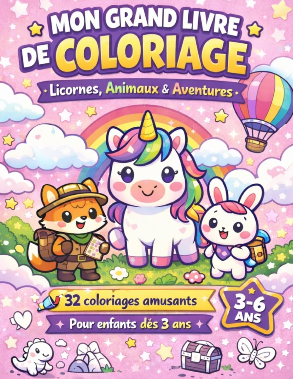Mon grand livre de coloriage: 32 Dessins Adorables : Animaux, Licornes et Aventures – Dès 4 ans