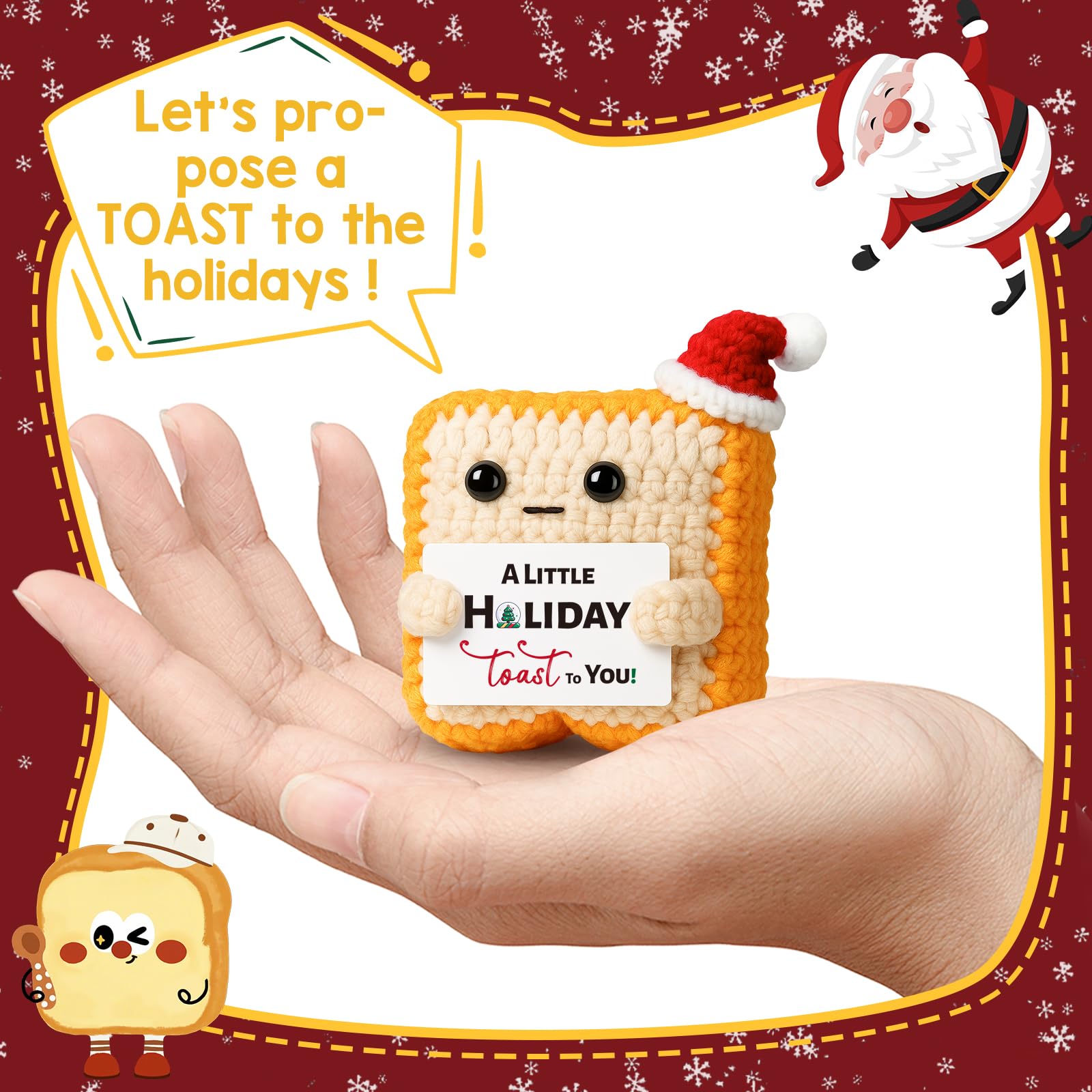 Christmas for Women, Men, Best Friend–Unique Xmas Secret Santa Decor Idea–Crochet Toast Ornament Stocking Stuffers Gift for Her Him Coworker
