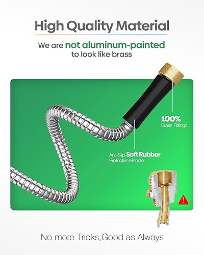 Miniatura 5 de Manguera de jardín de metal no expandible de 25 pies con boquilla rociadora, flexible, sin torceduras, tubo de agua ligero y resistente, manguera de