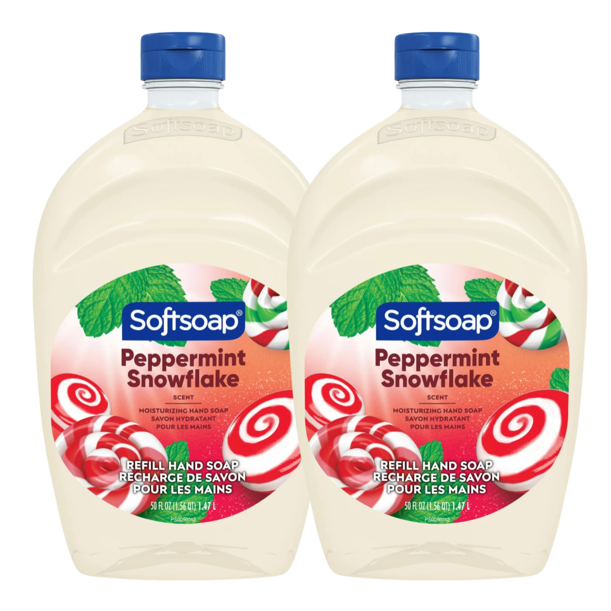 Soft Soap Limited Edition Peppermint Scented Liquid Hand Soap, Kitchen or Bathroom Hand Soap, 2-50 oz Refill Bottles, 100 Fl Oz Total (Peppermint Snowflake)