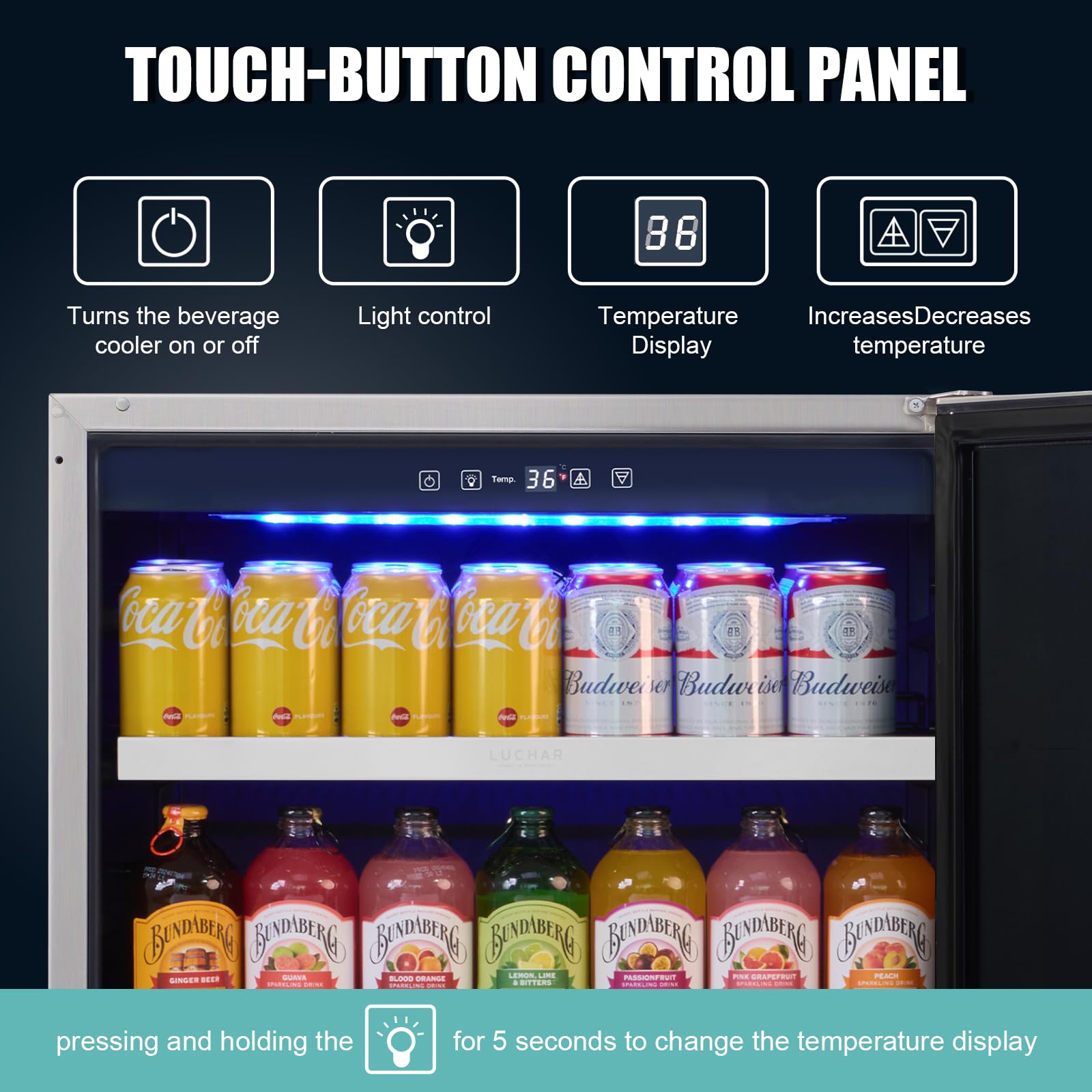 Akicon 24 Inch Beverage Refrigerator Cooler, 164 Cans Mini Fridge With Stainless Steel Door, 3-Color LED Light, Freestanding Or Built-In For Home/Bar/Office on Fridge.com - View 3