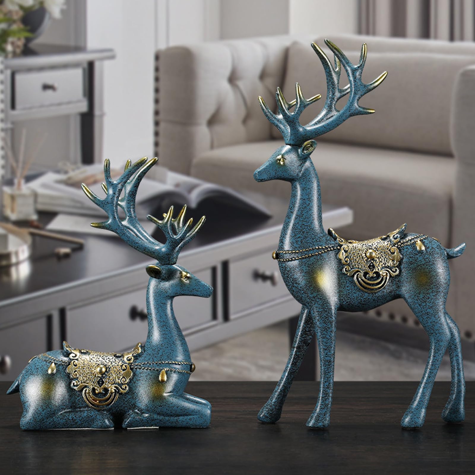 Lot De 2 Grandes Statues De Rennes Assis – Décor De Noël The Interior Gallery – 60cm