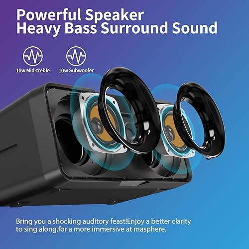 Vista 3 de Karaoke Machine for Adults and Kids with 2 UHF Wireless Microphones,Portable Bluetooth Speaker PA Speaker System with LED Party Lights for Home Negro