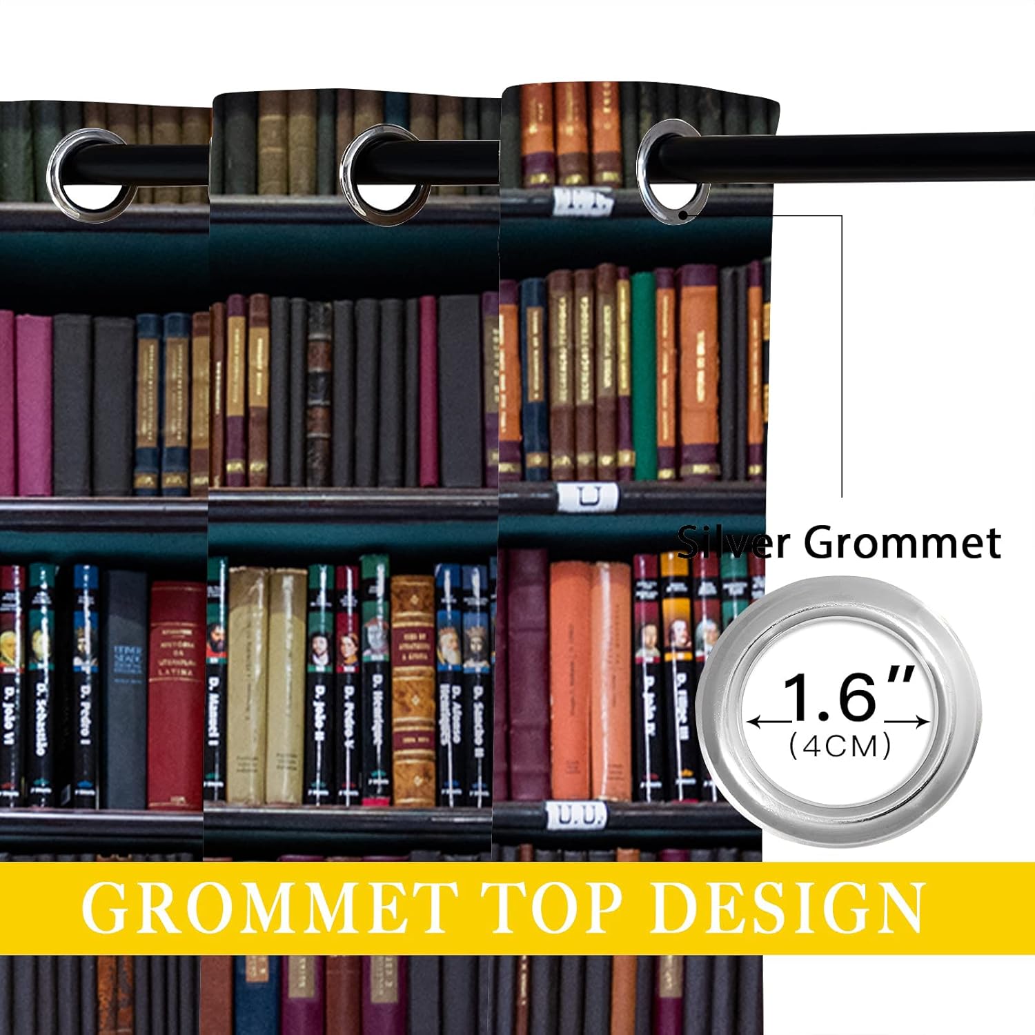 Wooden Bookcase Blackout Curtains for Girls Boy Home Decor, Library Educational Bookshelf Grommet Thermal Insulated Drapes Darkening Window Curtain for Bedroom Living Room, 42 x 45 Inch