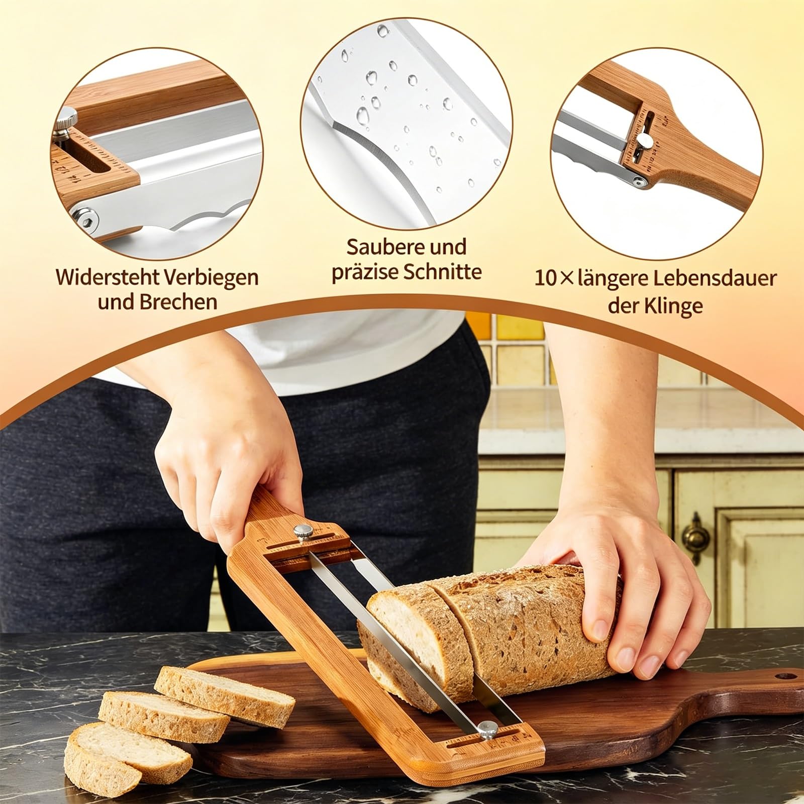 Cuchillo de pan ajustable, cortador manual con guía de grosor para pan casero, masa madre, bagels y baguettes – ideal para corte de precisión